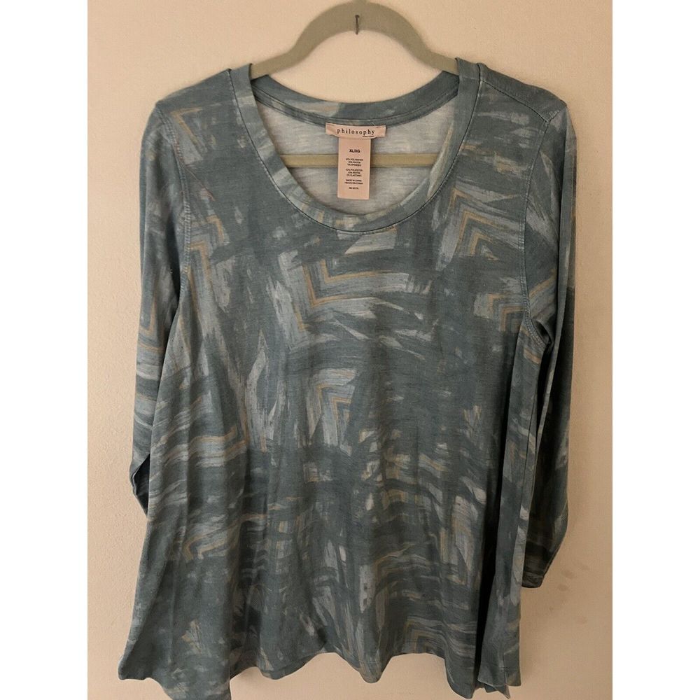 Philosophy Top Womens XL Aqua Tunic ‎ Long Sleeve Asymmetrical Hem Boho Shirt